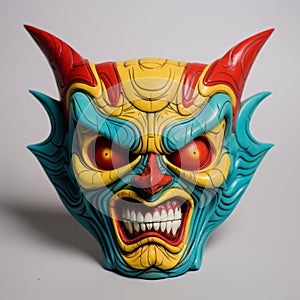 Colorful Asian-inspired Demon Mask: A Grotesque And Macabre Comic Book Art