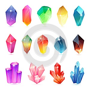 Colorful assorted crystals set. Crystalline gemstone. Magic semiprecious stones collection. Set of jewel or mineral photo