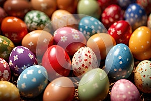 Colorful assorted easter eggs, festive celebration tradition, variety and diversity