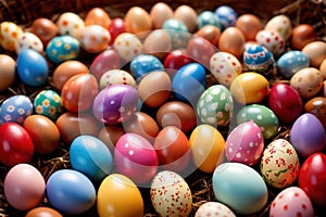 Colorful assorted easter eggs, festive celebration tradition, variety and diversity