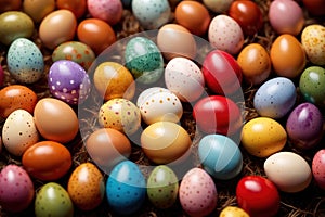 Colorful assorted easter eggs, festive celebration tradition, variety and diversity