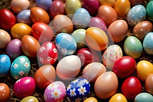 Colorful assorted easter eggs, festive celebration tradition, variety and diversity