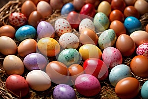 Colorful assorted easter eggs, festive celebration tradition, variety and diversity