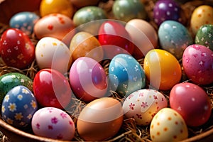 Colorful assorted easter eggs, festive celebration tradition, variety and diversity