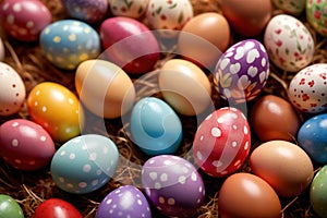 Colorful assorted easter eggs, festive celebration tradition, variety and diversity