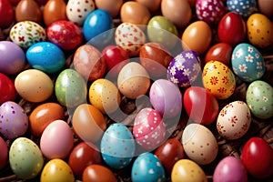 Colorful assorted easter eggs, festive celebration tradition, variety and diversity