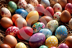 Colorful assorted easter eggs, festive celebration tradition, variety and diversity