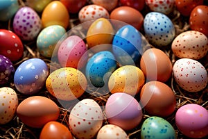 Colorful assorted easter eggs, festive celebration tradition, variety and diversity