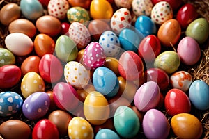 Colorful assorted easter eggs, festive celebration tradition, variety and diversity