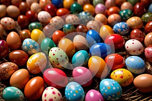 Colorful assorted easter eggs, festive celebration tradition, variety and diversity