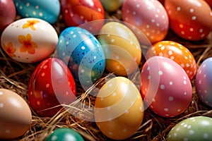 Colorful assorted easter eggs, festive celebration tradition, variety and diversity