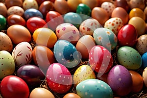 Colorful assorted easter eggs, festive celebration tradition, variety and diversity