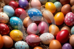 Colorful assorted easter eggs, festive celebration tradition, variety and diversity