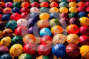 Colorful assorted umbrellas, showing diversity and choice in rainbow pattern
