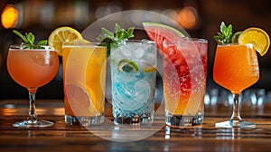 Colorful Assortment of Cocktails on Bar