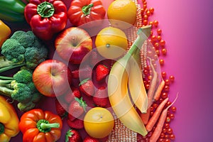 Colorful Assortment of Fresh Fruits and Vegetables, Healthy Eating Concept