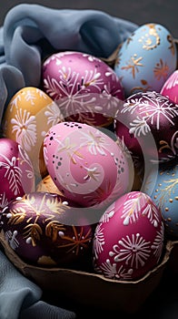 Colorful assortment Group of Easter eggs in vibrant hues