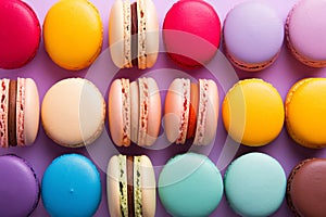 Colorful assortment of macarons for indulgent sweetness top down view illustration