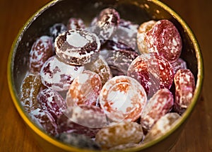 Colorful assortment of Old fashionned fruit flavored hard candy photo