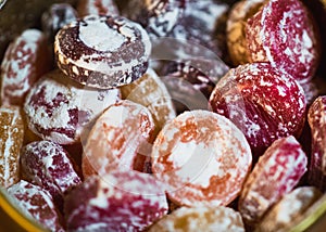 Colorful assortment of Old fashionned fruit flavored hard candy photo
