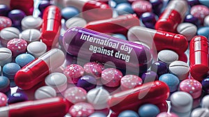 Colorful Assortment of Pills Marking International Day Against Drug