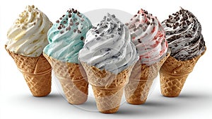 Colorful Assortment of Soft Serve Ice Cream Cones