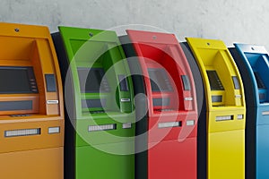 Colorful ATM machines side