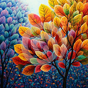 Colorful autumn foliage in a park illustration.