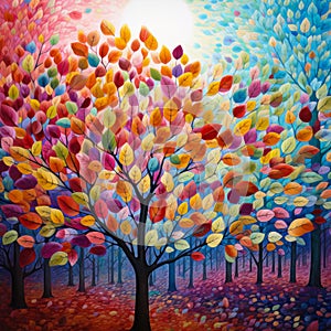 Colorful autumn foliage in a park illustration.