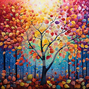 Colorful autumn foliage in a park illustration.