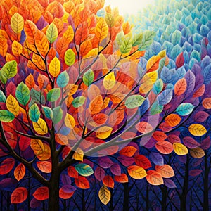 Colorful autumn foliage in a park illustration.
