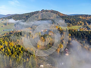 Colorful autumn forested mountain landscape