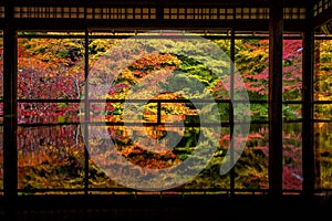 Colorful autumn Japanese garden of Rurikoin temple in Kyoto