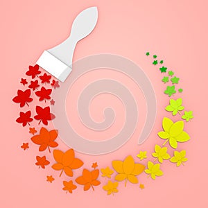 Colorful autumn leaves with brush abstract 3D illustration copy space