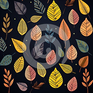 Colorful Autumn Leaves Pattern: Simple, Folk-inspired Illustrations photo
