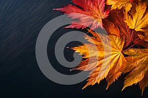 colorful autumn maple leaf background. ai generative