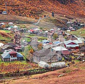 Colorful autumn morning in the famous highest inhabited village