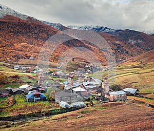 Colorful autumn morning in the famous highest inhabited village