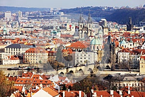 Colorful autumn Prague City with its Towers