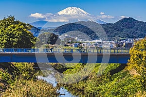 Colorful Autumn Small Bridge Mount Fuji Hiratsuka Kanagawa Japan