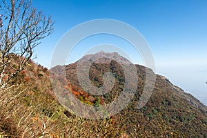 Colorful autumn view of Myoken Peak MyÅken of Mount Unzen in Unzen Amakusa National Park, Japan