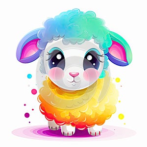 Colorful baby lamb set illustration with cute eyes and colorful woolen. Cute baby sheep collection, playing and smiling on a white