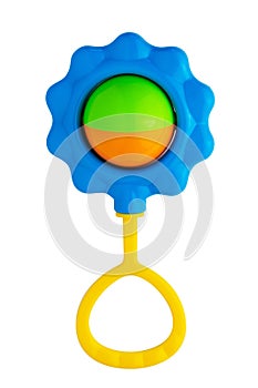 A colorful baby rattle on a white background. Isolate.