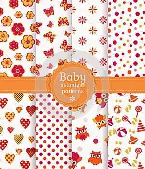 Colorful baby seamless patterns. Vector set.