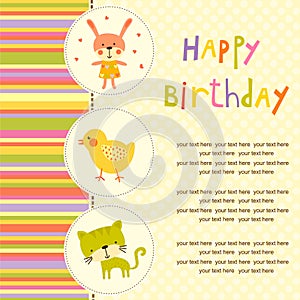 Colorful Baby shower background with animals and flowers.