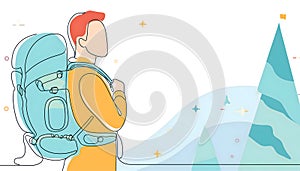 Colorful back packer with continuous one line style, Generative AI