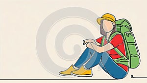 Colorful back packer with continuous one line style, Generative AI