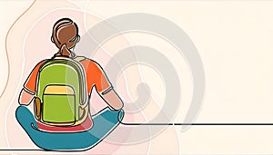 Colorful back packer with continuous one line style, Generative AI