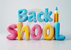 Colorful back to school concept with bold, 3D text and a large pencil