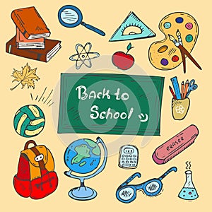 Colorful Back to school hand-drawn doodle set